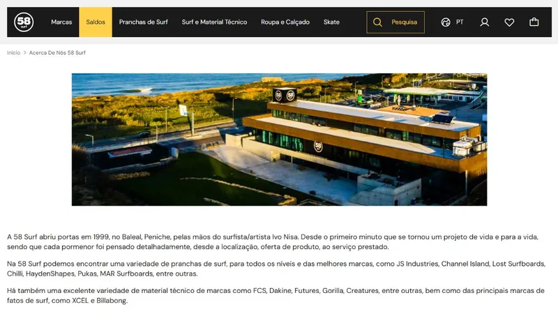 Preview of the official 58 Surf website