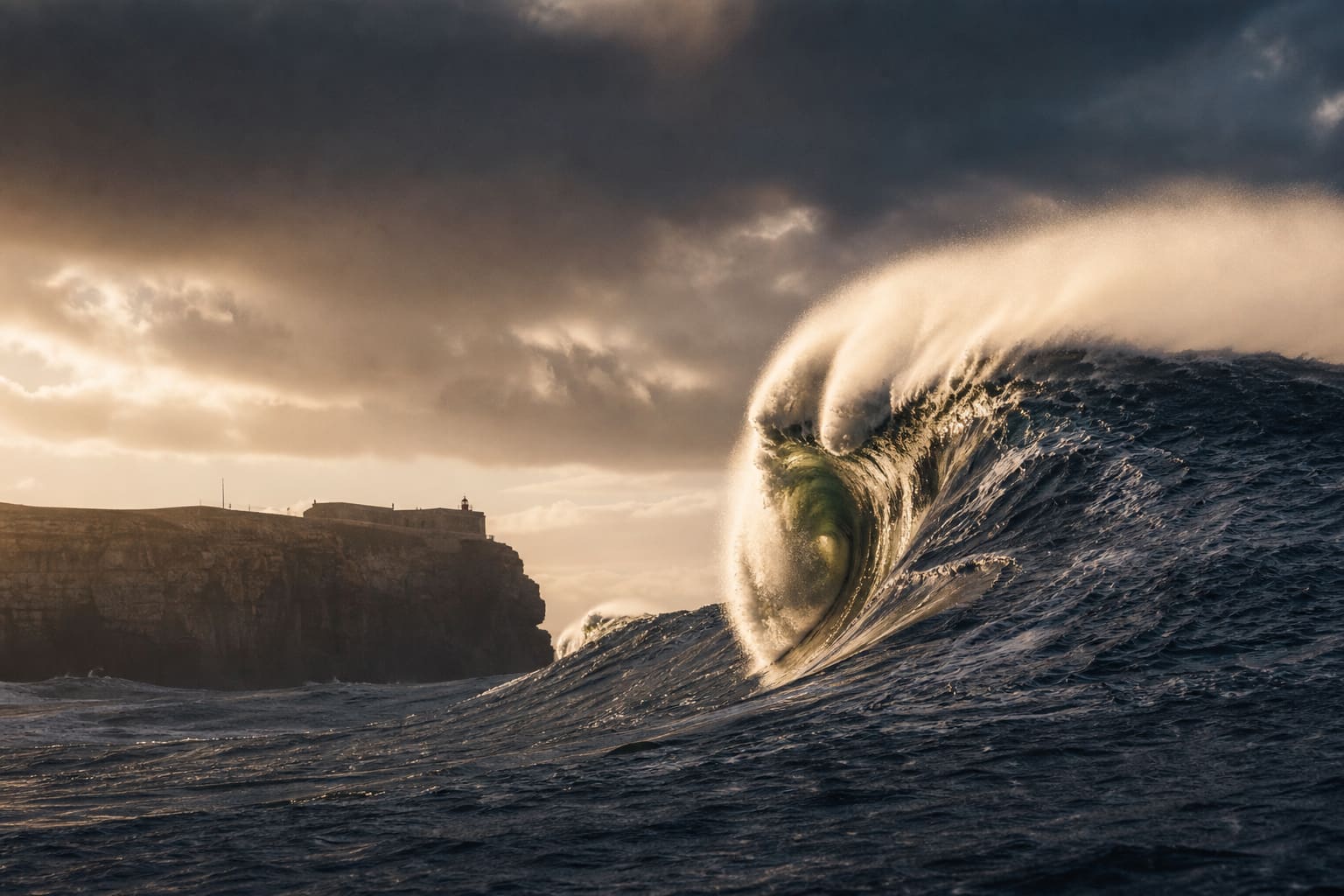 A powerful Atlantic wave breaking on Portugal's Silver Coast