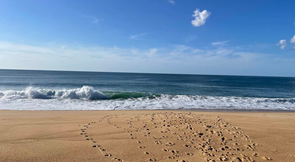 A dune-backed stretch of sand south of Nazaré, near the fishing port and river mouth